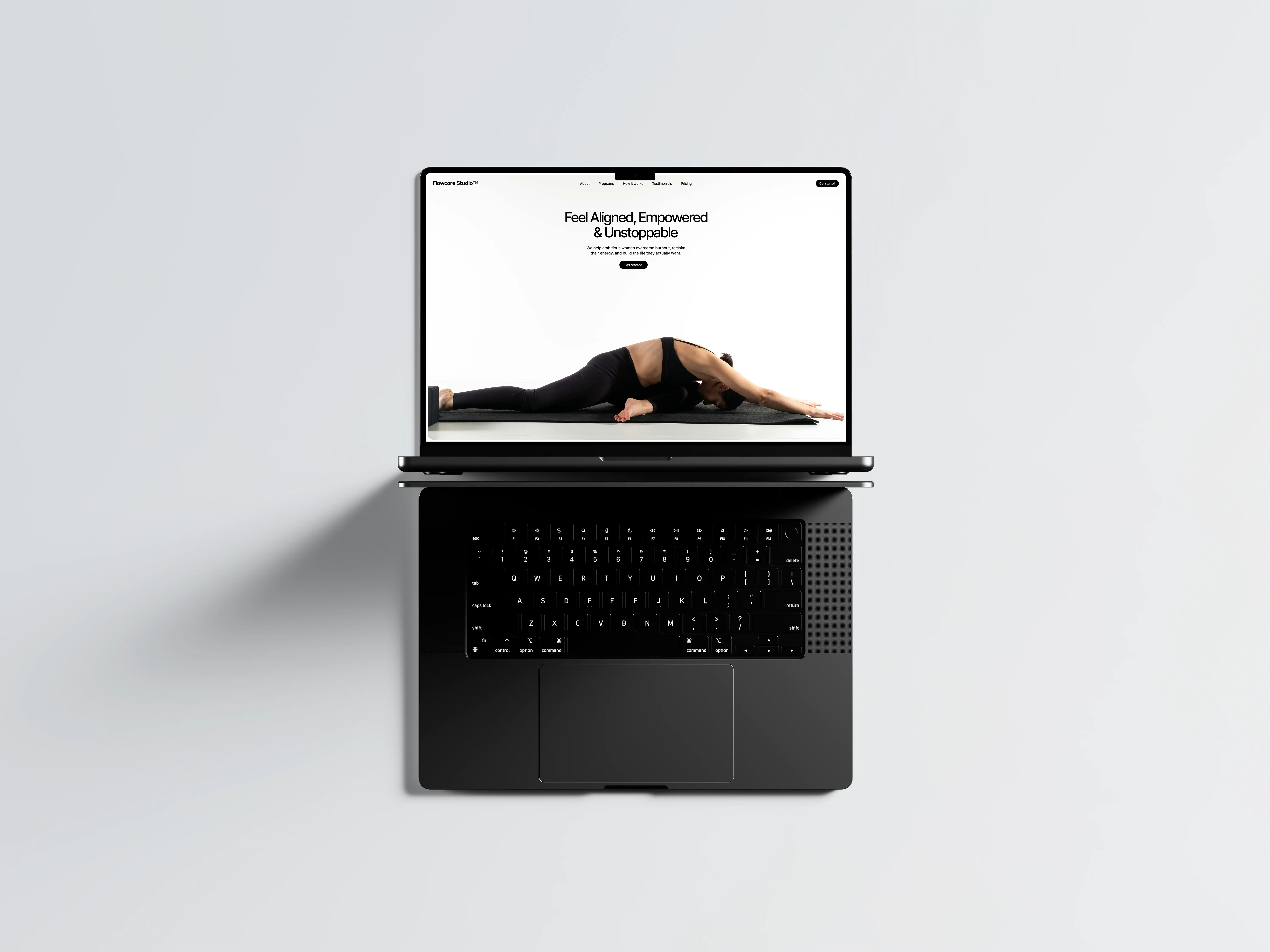 Flowcore Studio wellness platform designed by Hamza Elbohdidi, combining modern design with fitness and wellness tools for ambitious women.